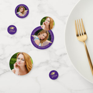 Confettis Elégant Graduation Purple Gold Photo Personnalisée