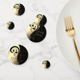 Confettis Elégant noir Damas, Or, Nom d'amour