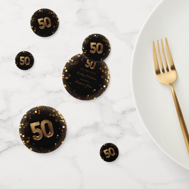 Confettis Elégant Noir & Or 50ème Anniversaire Table Confett (Groupe)
