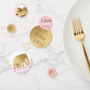Confettis Eléphant baby shower rose or
