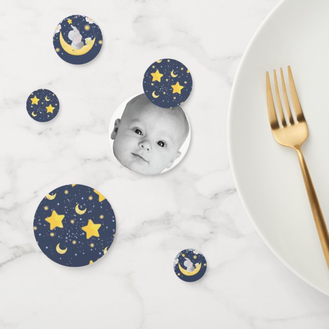 Confettis Elephant sur la lune photo bleu (Groupe)