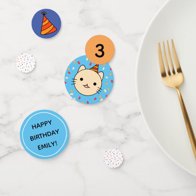 Confettis Enfant Anniversaire Bleu Chat Décoration (Groupe)