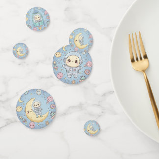 Confettis Espace Mignon Kawaii - Astronaute et Lune Souriant