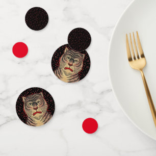 Confettis Face de Frise Asiatique Tigre Rouge Pois Noir