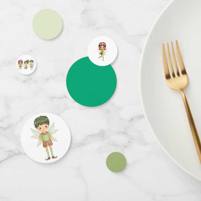 Confettis Fées habillées de bols en papier vert (Groupe)