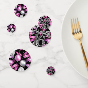 Confettis Fête d'anniversaire Sweet 16 Paillettes Rose Noir