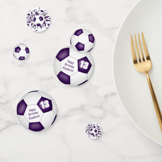 Confettis Fête d'anniversaire violet blanc de football (Groupe)