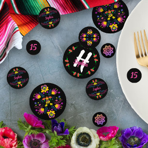 Confettis Fête mexicaine Floral noir Personnalisé