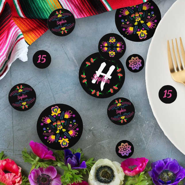 Confettis Fête mexicaine Floral noir Personnalisé (Table Confetti from my Mexican Fiesta Party Quinceanera Collection 
)