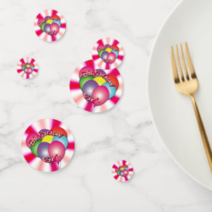 Confettis Fille d'anniversaire Tourbillon Rose avec Ballons