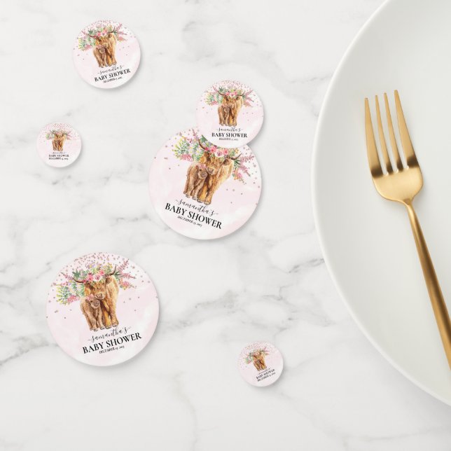 Confettis Fille rose Floral Highland Vache Baby shower de ve (Groupe)