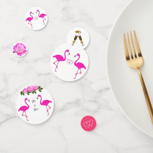 Confettis Flamants roses, coeurs, fleurs de pivoine & mariag (Groupe)
