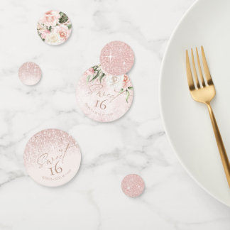 Confettis Floral Sparkles Sweet sixteen Rose Gold ID912