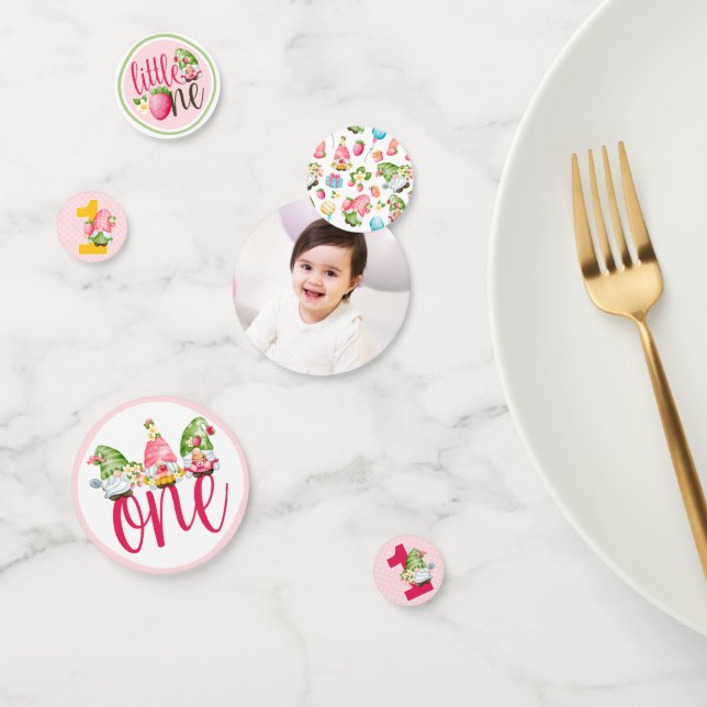 Confettis Fraise Gnome Little One 1er anniversaire Photo (Groupe)