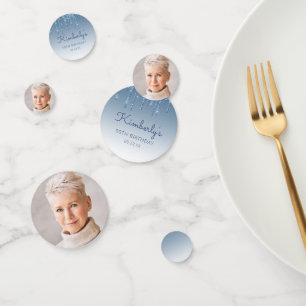 Confettis Glamour Photo Personnalisé Glitter Bleu Drip 50e A