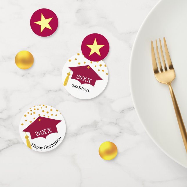 Confettis Graduation Bourgogne Rouge Casquette & Table Or Co (Groupe)