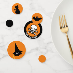Confettis Happy Hallowen Skull, chat noir, sorcière casquett