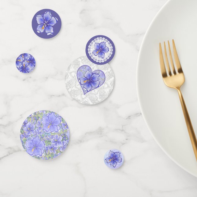 Confettis Hibiscus & dentelle BLEU (Groupe)