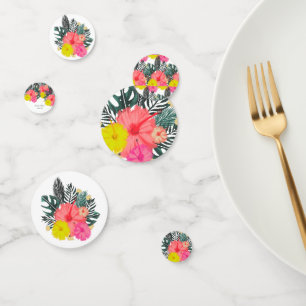 Confettis Hibiscus Hawaï Tropical Dessin à la Main Mariage L