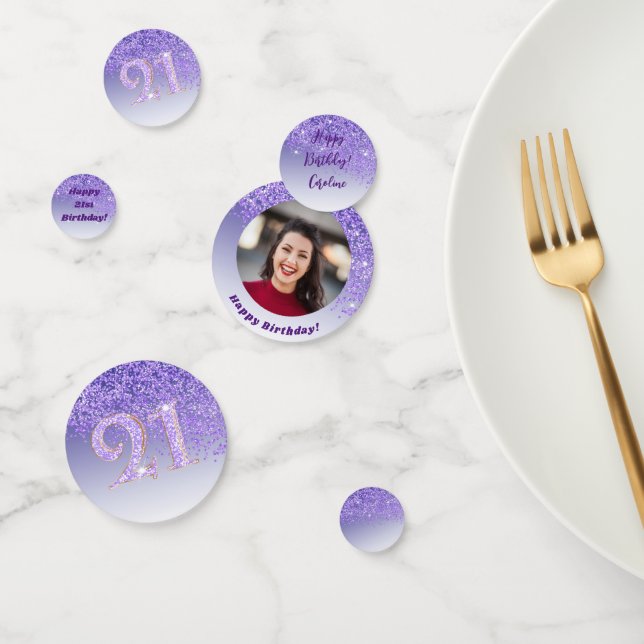 Confettis Joyeux 21e anniversaire Chic Falling Purple Partie (Groupe)