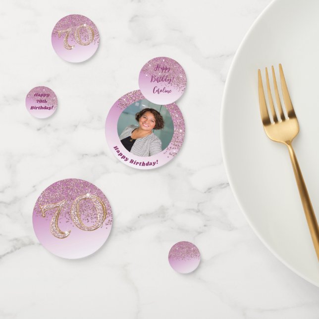 Confettis Joyeux 70e anniversaire Chic Rose Parties scintill (Groupe)