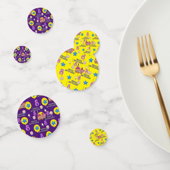Confettis Joyeux 8 Anniversaire Confetti, #8 Jaune & Violet (Groupe)