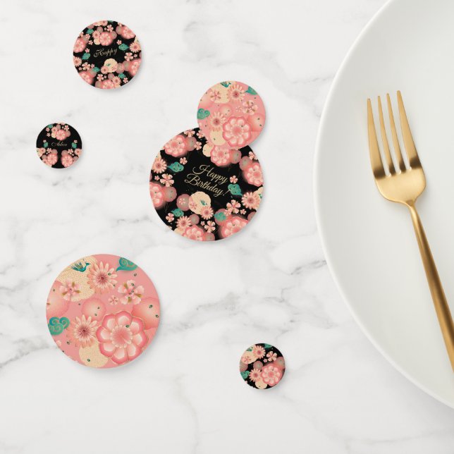 Confettis Joyeux Anniversaire Printemps Fleurs de Pêche Moti (Groupe)