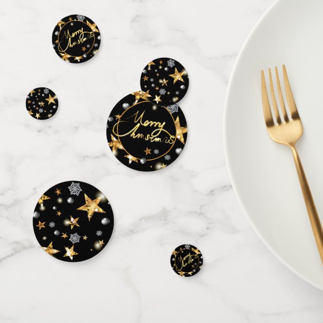 Confettis Luxe Gold & Black Stars Metallic Mode Noël (Groupe)