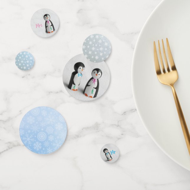 Confettis Mariage d'hiver de pingouin mignon M. et Mme (Groupe)