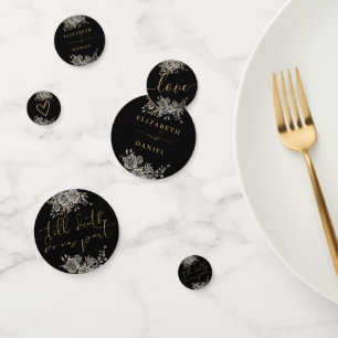 Confettis Mariage Floral Gothique Roses Noires Et Dorées