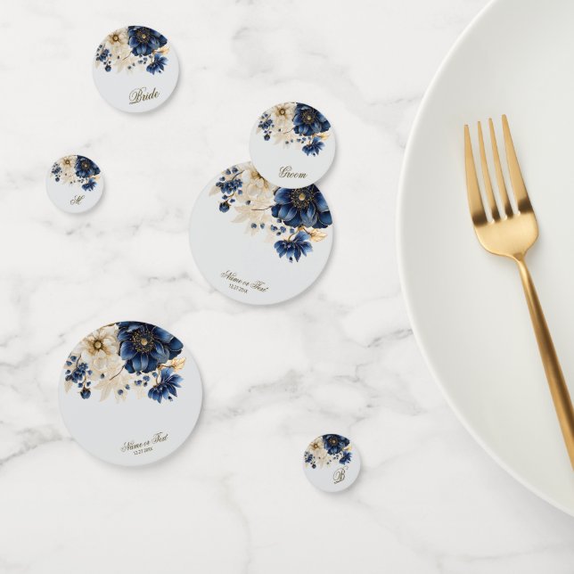 Confettis Mariage Marine Bleu Blanc Or Floral Argent (Groupe)
