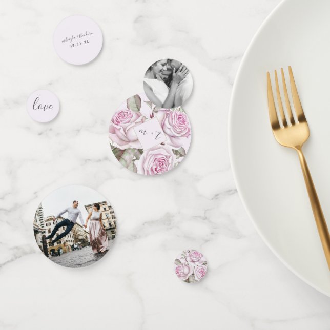 Confettis Mariage photo et nom Rose violet (Groupe)