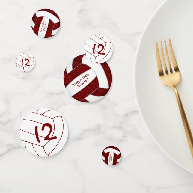 Confettis maroon white volleyball filles anniversaire nom pe (Groupe)