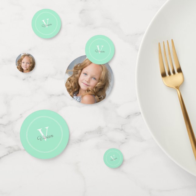 Confettis Monogramme de Menthe Magique Photo Anniversaire (Groupe)