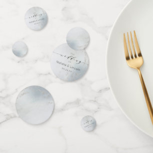Confettis Monogramme Mariage en argent poli bleu Ombre Dusty