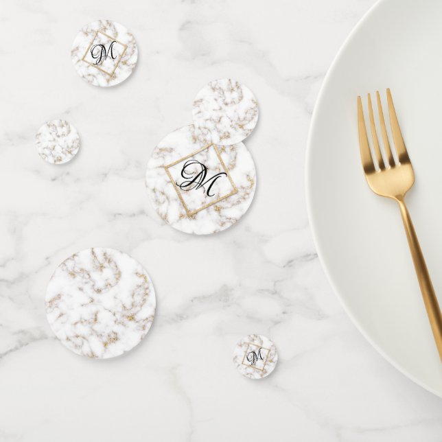 Confettis Monogramme moderne élégant en marbre blanc or (Groupe)