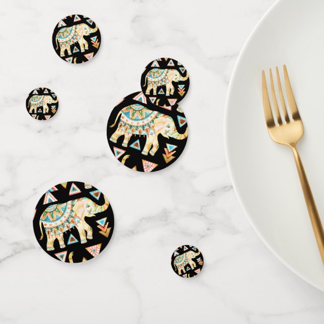 Confettis Motif d'éléphants indiens colorés (Groupe)