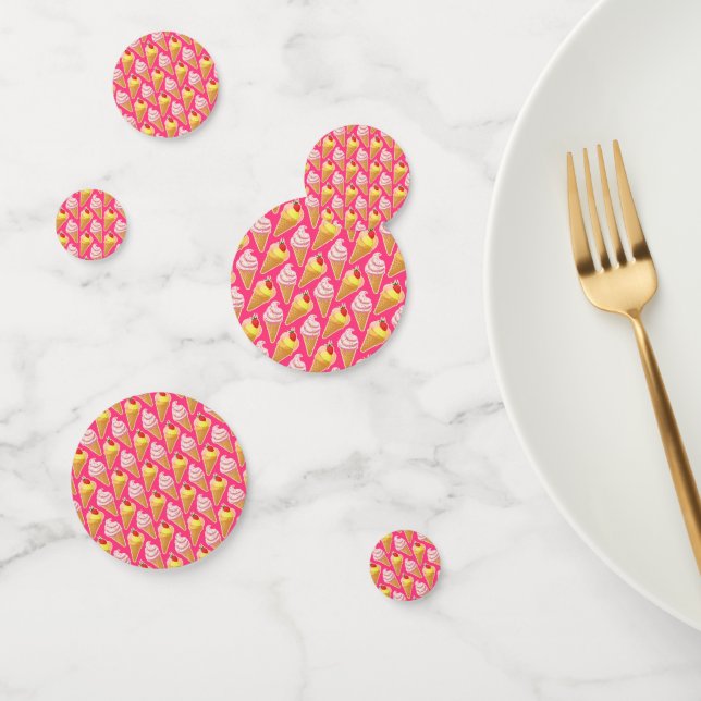 Confettis Motif rose Kawaii avec crème glacée aux fraises (Groupe)