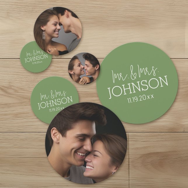 Confettis Mr & Mrs Wedding Favor - Sage Green (Custom Wedding Anniversary Confetti with Photos)