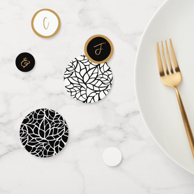 Confettis Noir Blanc Aztek Or Couleur Initiales (Groupe)
