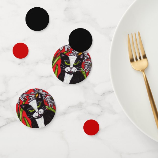 Confettis Noir Blanc Tuxedo Chat Daisies Rouge Noir (Groupe)