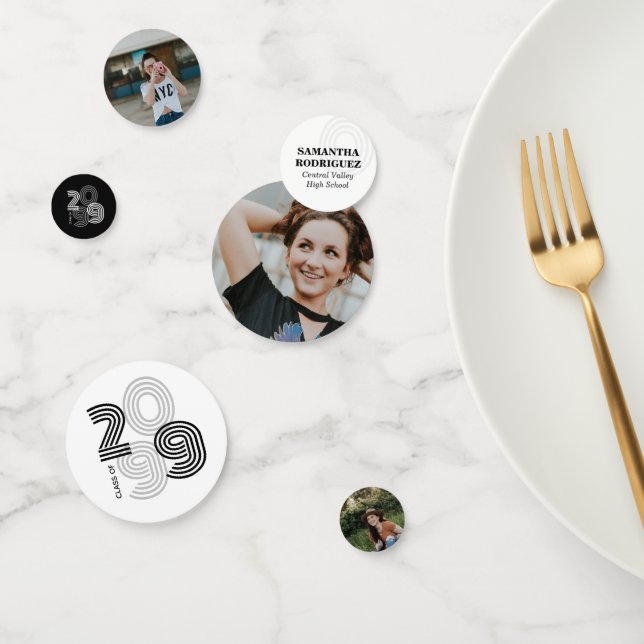 Confettis Noir Retro grand nombre Classe de photo senior (Groupe)