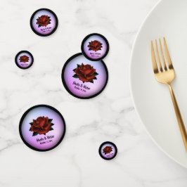 Confettis Noms des Mariages gothiques de Rose rouge et date 