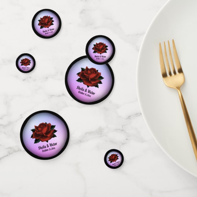 Confettis Noms des Mariages gothiques de Rose rouge et date  (Groupe)