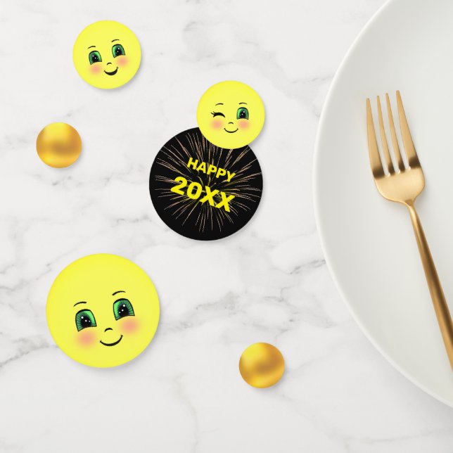 Confettis Nouvel an mignon soleil joyeux visage Emojis (Groupe)
