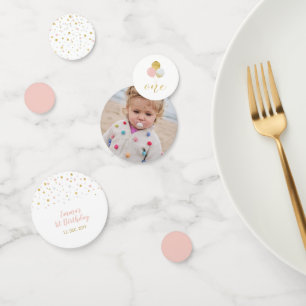 Confettis Or & Rose   Ballons Fille 1er Anniversaire