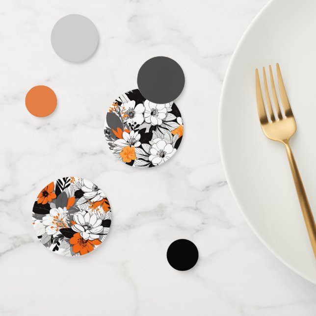 Confettis Oranger floral contemporain noir gris blanc (Groupe)