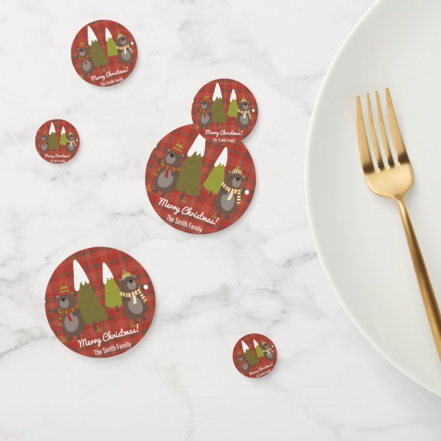 Confettis Ours d'hiver Blanc Noël Rouge Buffle Plaid (Groupe)