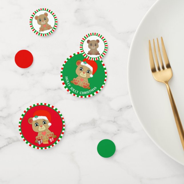 Confettis Ours en peluche de Noël en vert et rouge (Groupe)