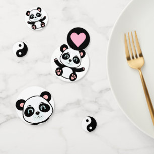 Confettis Ours panda mignon & Yin Yang noir et blanc
